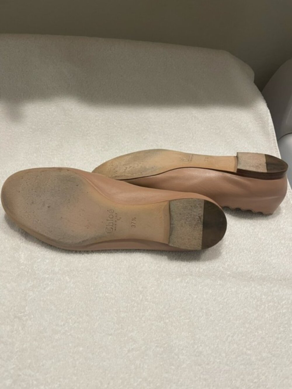 Chloe Lauren Scalloped Leather Ballerina Flats Tan Cream Womens 37.5 US 7.5 - Picture 5 of 7